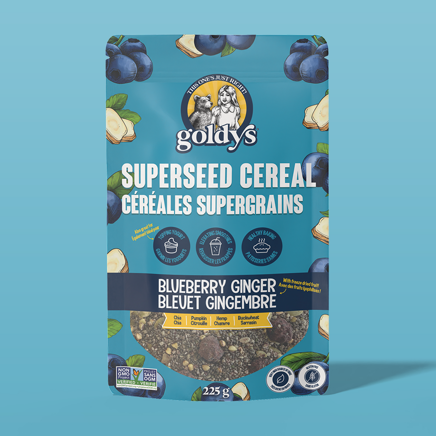 Goldy’s Superseed Cereal – Blueberry Ginger | Gluten Free, High Fiber, No Added Sugar (225g or 30g)