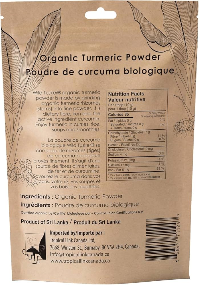 Wild Tusker Organic Turmeric Powder 227g – USDA & Canada Organic, Non-GMO, Gluten-Free, Vegan, Curcumin-Rich
