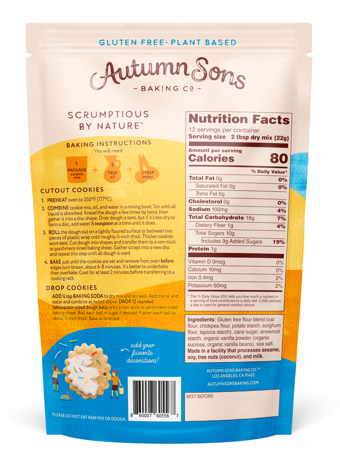Autumn Sons Sugar Cookie Mix | Gluten-Free, Vegan, Non-GMO, Nut-Free | 265g