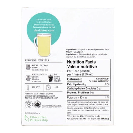 DAVIDsTEA Organic Japanese Sencha – 12 Sachets - Healthily Ever After