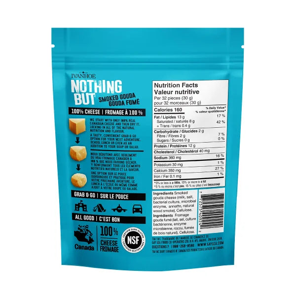 Ivanhoe Nothing But Cheese – Smoked Gouda | 18g or 60g | Keto, Gluten-Free, Naturally Smoked Canadian Cheese Snack