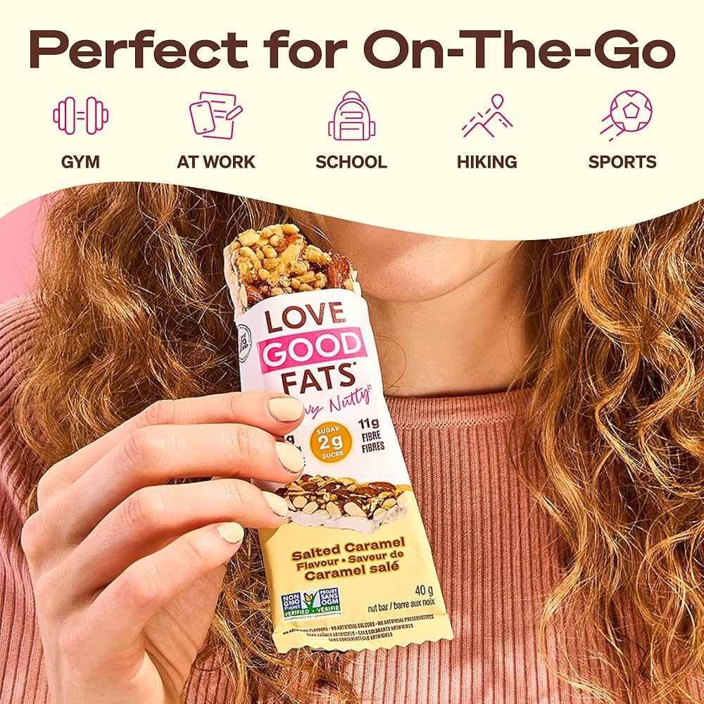 Love Good Fats Chewy-Nutty Salted Caramel Keto Bar | Low-Carb, Gluten-Free, High-Protein Snack