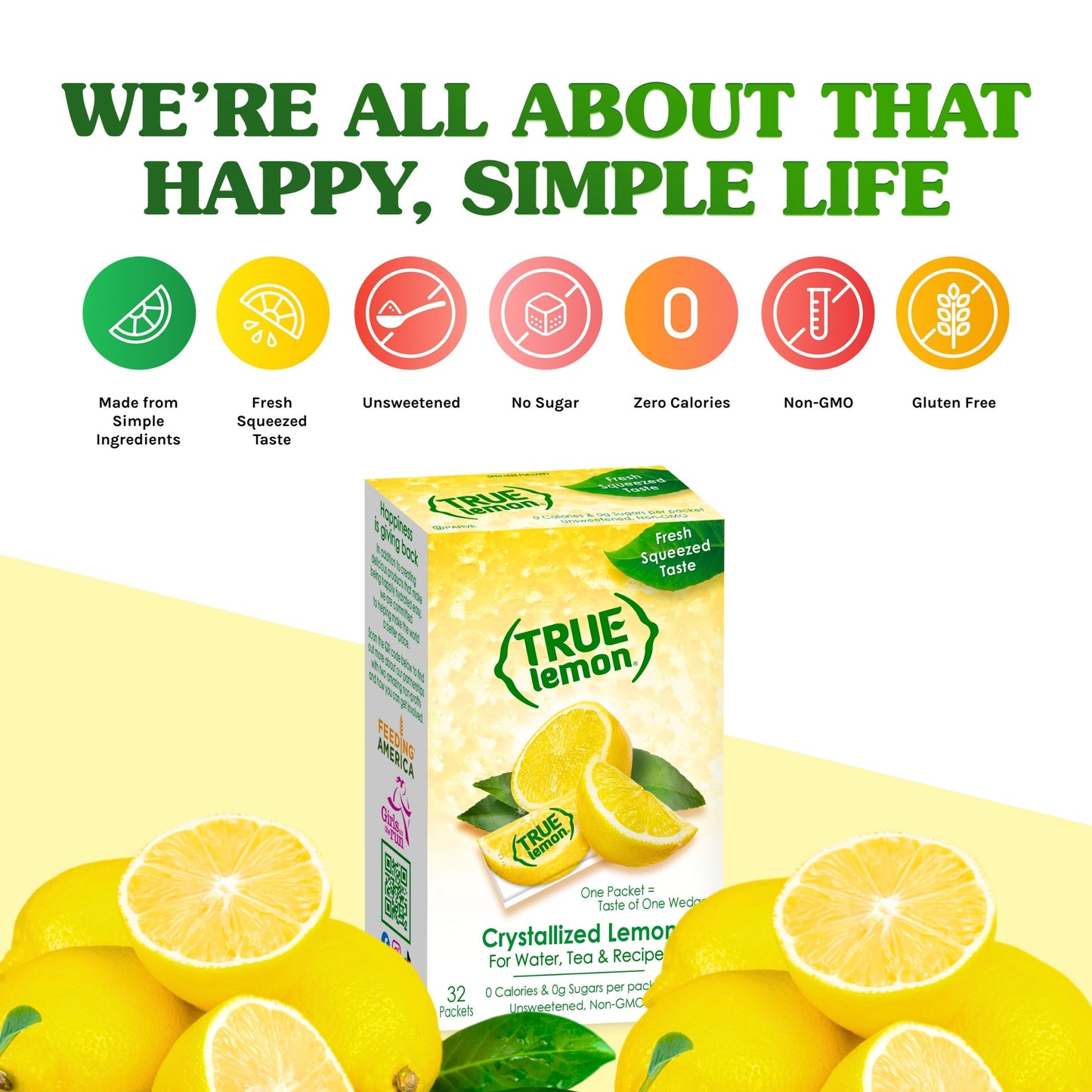 True Citrus Crystallized Lemon Packets 32ct – Fresh Lemon Taste, Zero Calories, Gluten Free, Vegan