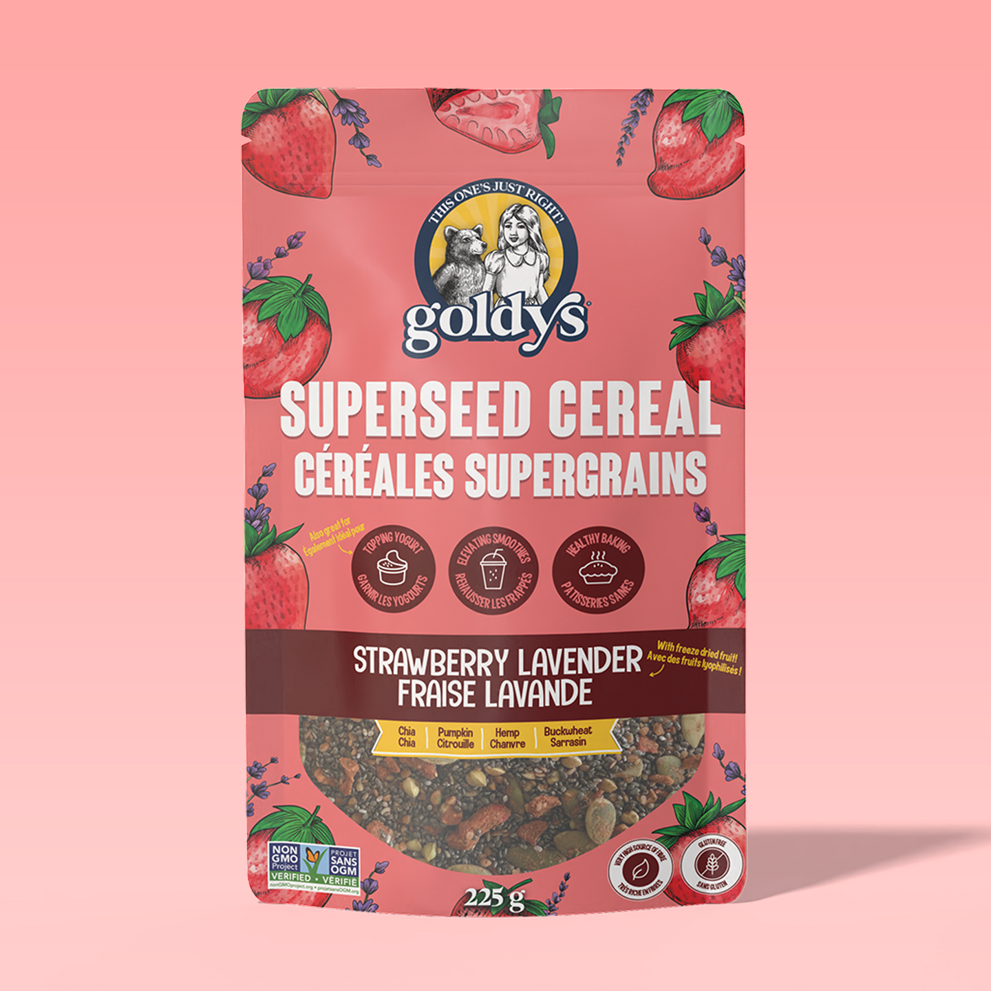 Goldy’s Superseed Cereal – Strawberry Lavender | Gluten Free, High Fiber, No Added Sugar (225g or 30g)