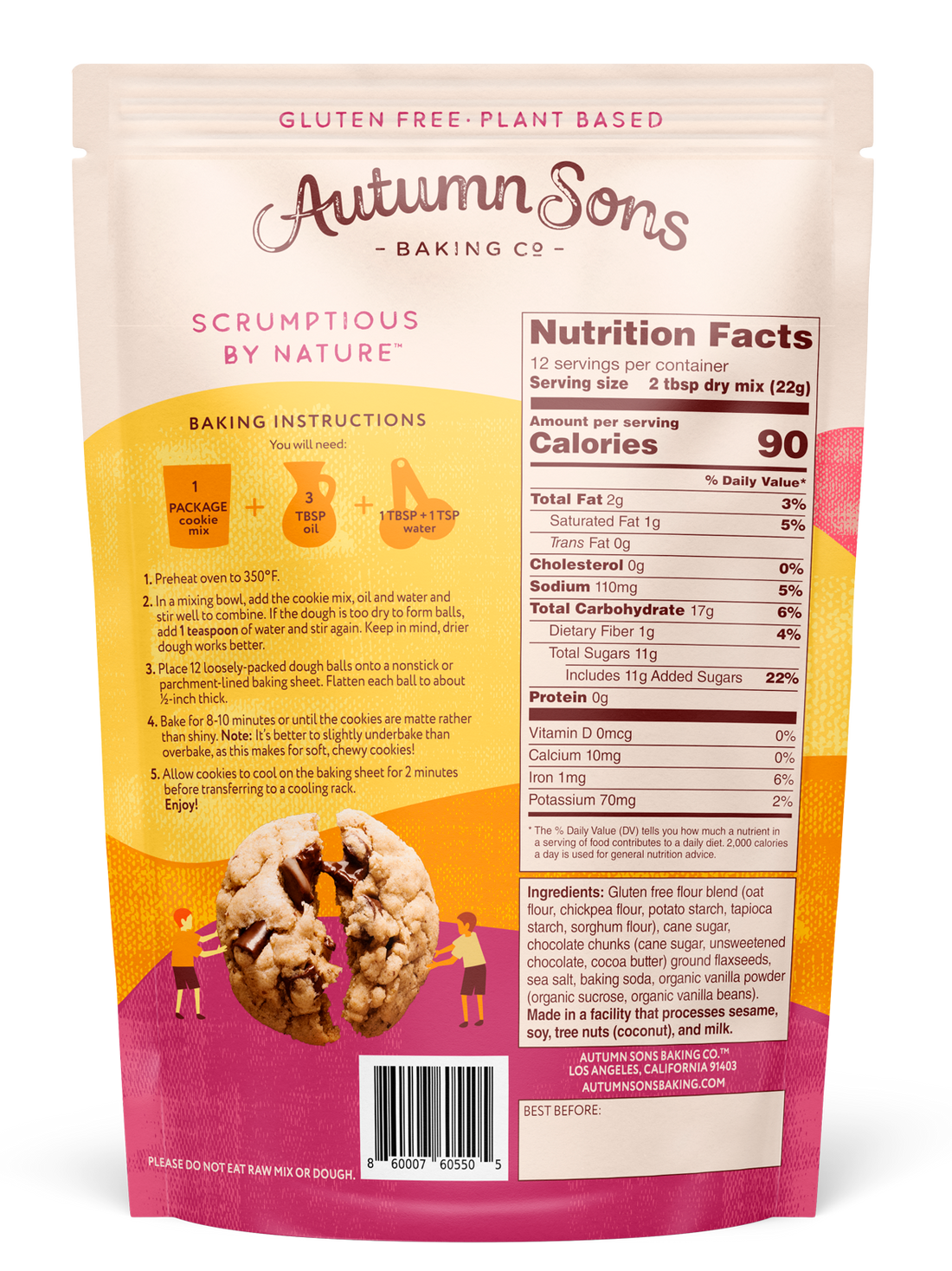 Autumn Sons Chocolate Chunk Cookie Mix | Gluten-Free, Vegan, Non-GMO, Nut-Free | 265g