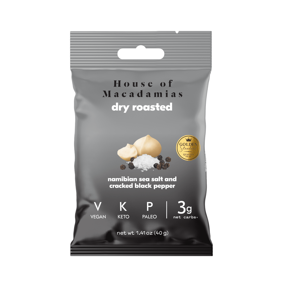House of Macadamias Dry Roasted Macadamia Nuts – Sea Salt & Black Pepper | 40g or 113g | Keto, Vegan, Paleo
