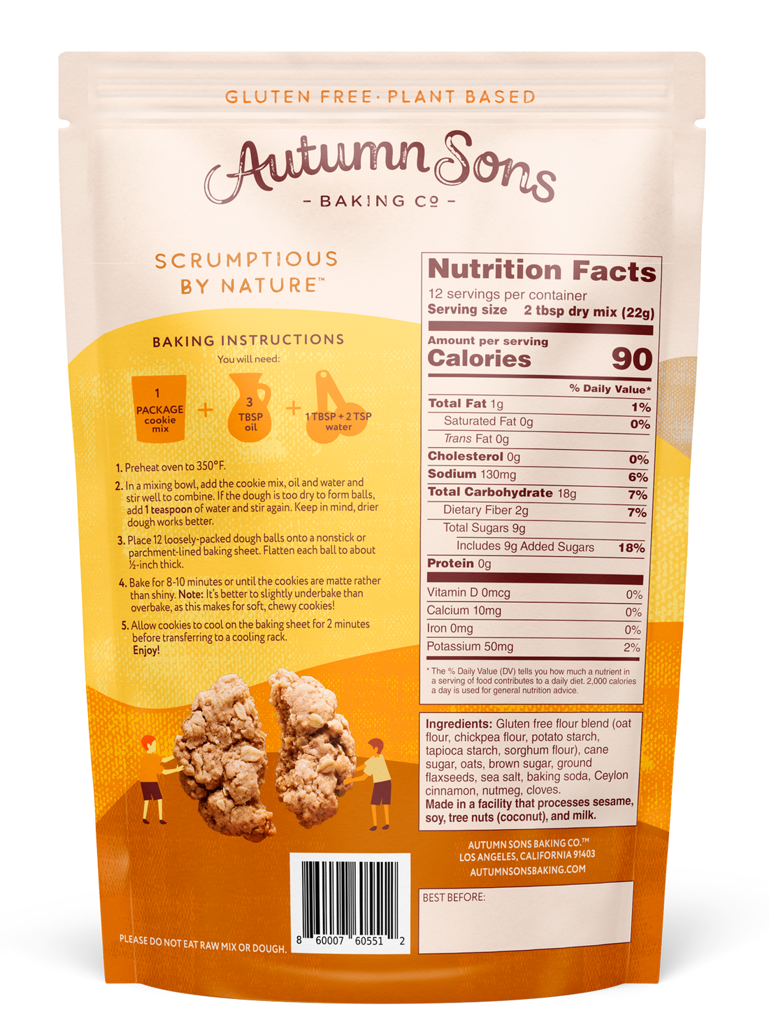 Autumn Sons Oatmeal Cinnamon Cookie Mix | Gluten-Free, Vegan, Non-GMO, Nut-Free | 265g