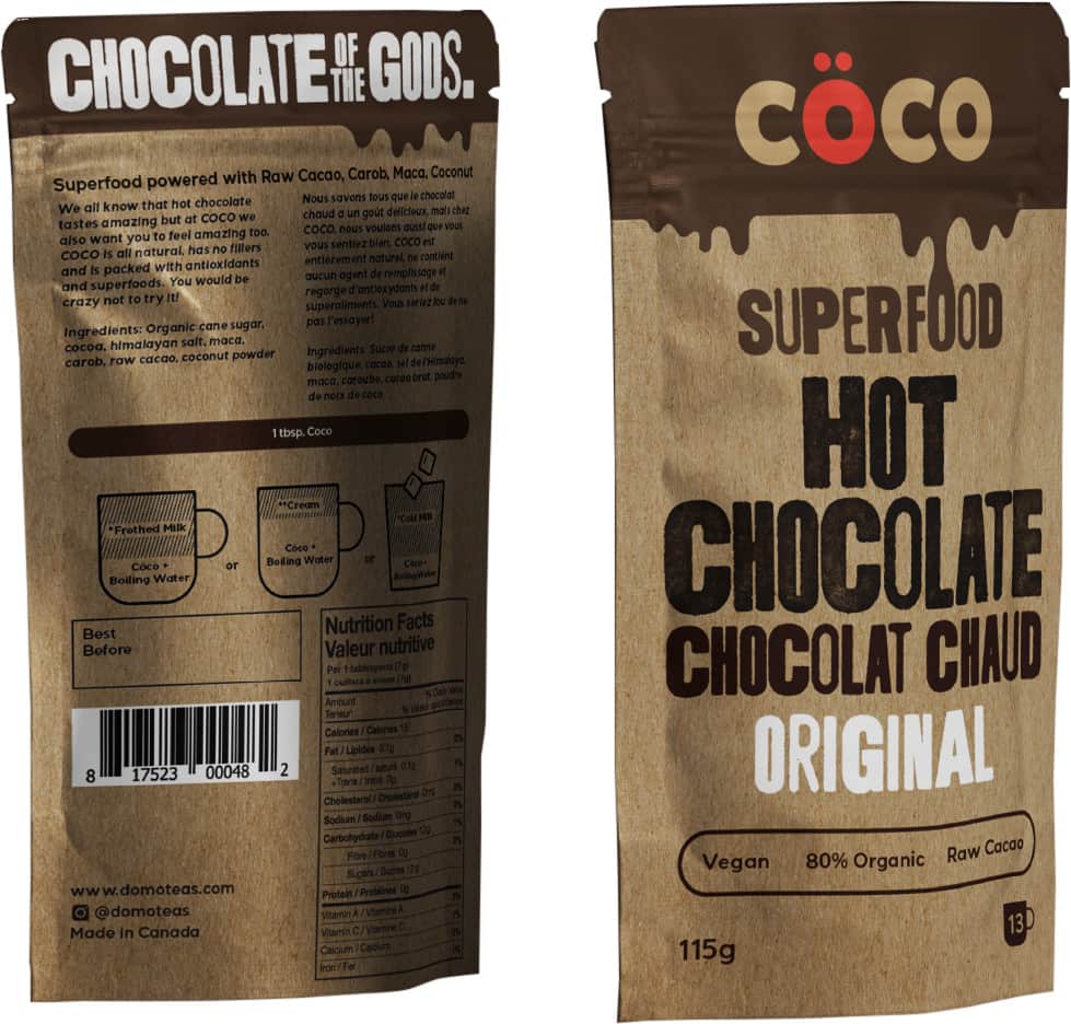 COCO Gourmet Dairy-Free Hot Chocolate – Plant-Based, Gluten-Free, Made in Canada (115g)