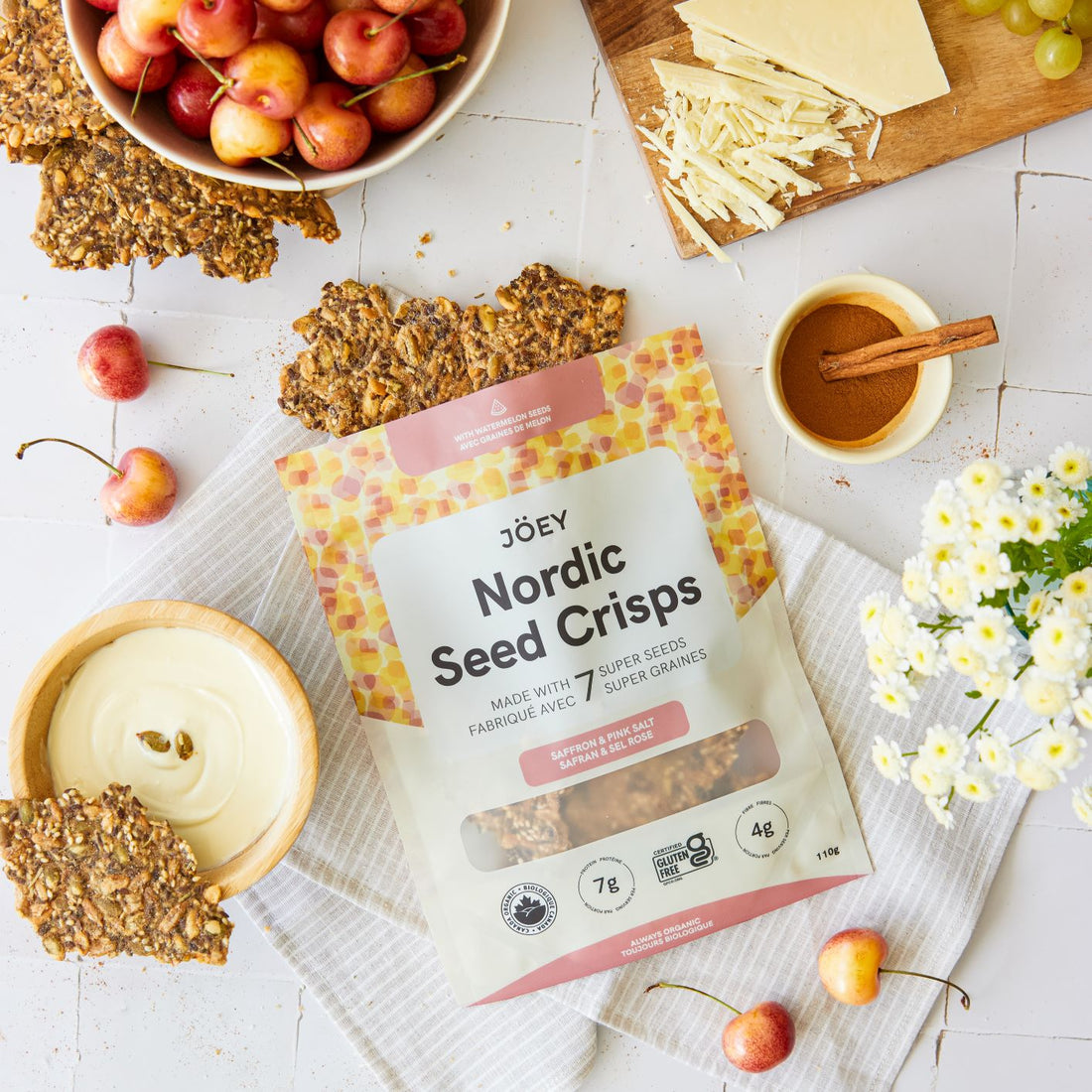 Jöey Nordic Seed Crisps – Saffron & Pink Salt | 110g | Organic, Gluten-Free, Vegan, Soy & Nut Free