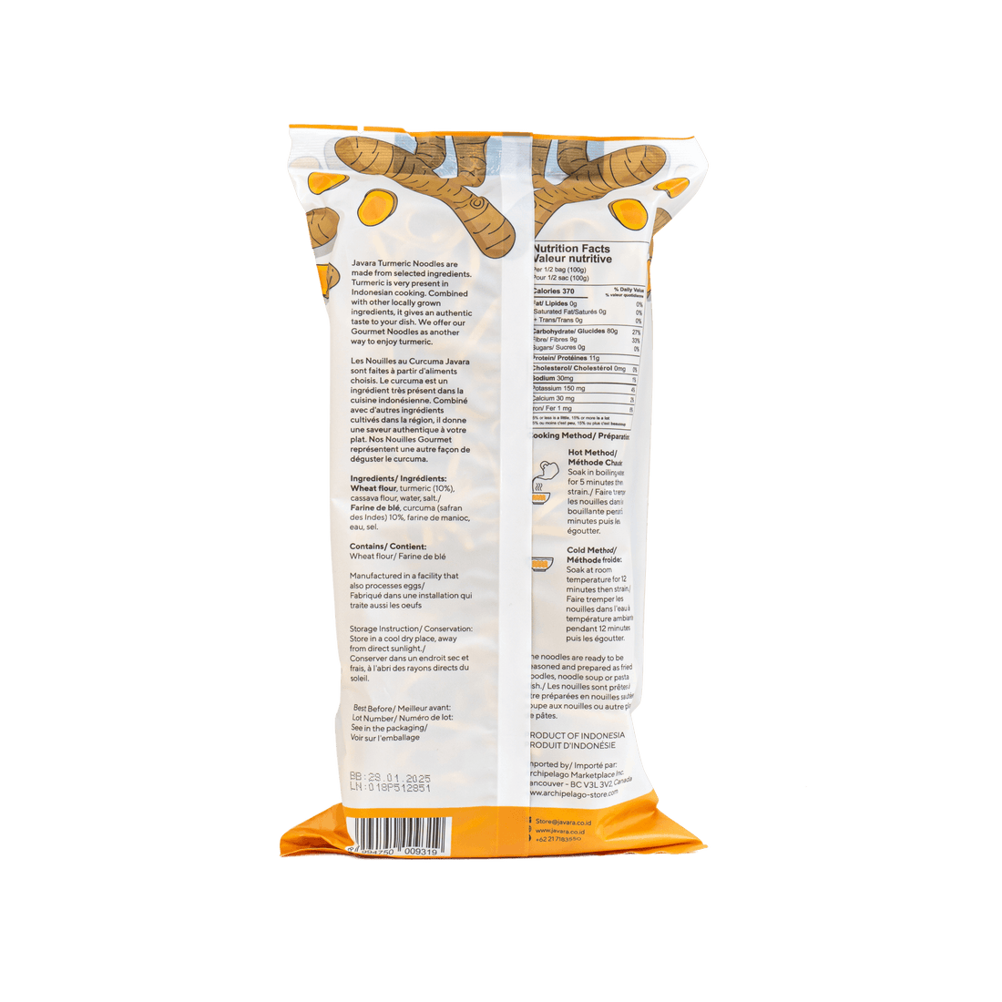 Javara Gourmet Veggie Noodles – Turmeric | 200g | Plant-Based, Non-GMO, Anti-Inflammatory