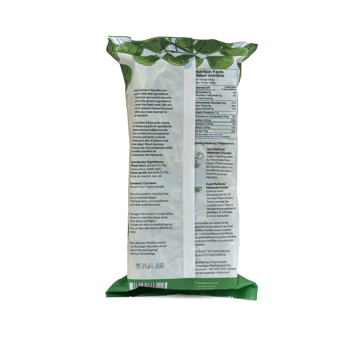 Javara Gourmet Veggie Noodles – Spinach | 200g | Plant-Based, Non-GMO, Upcycled Ingredients