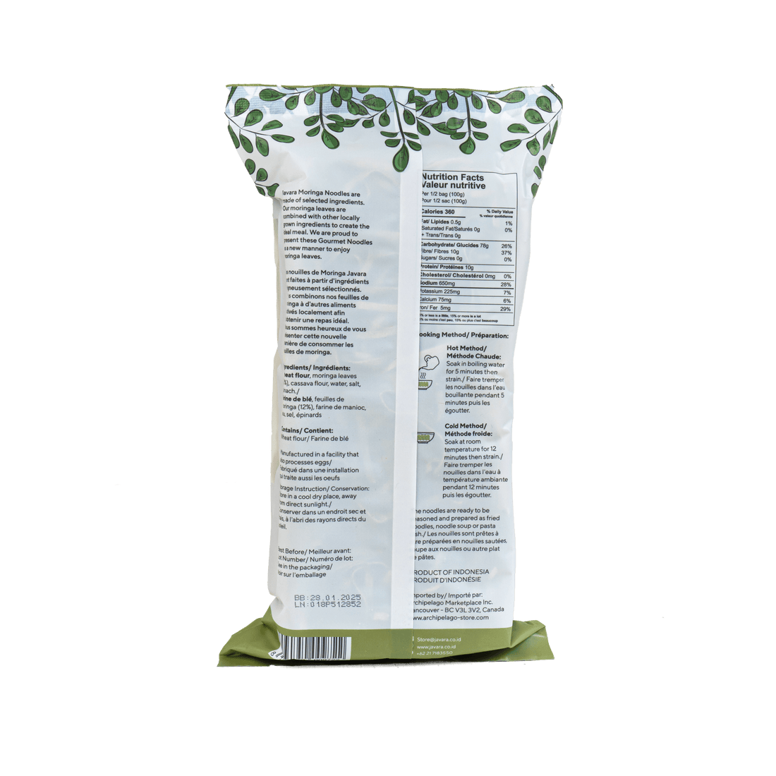 Javara Gourmet Veggie Noodles – Moringa | 200g | Plant-Based, Non-GMO, High Fibre, Superfood Noodles