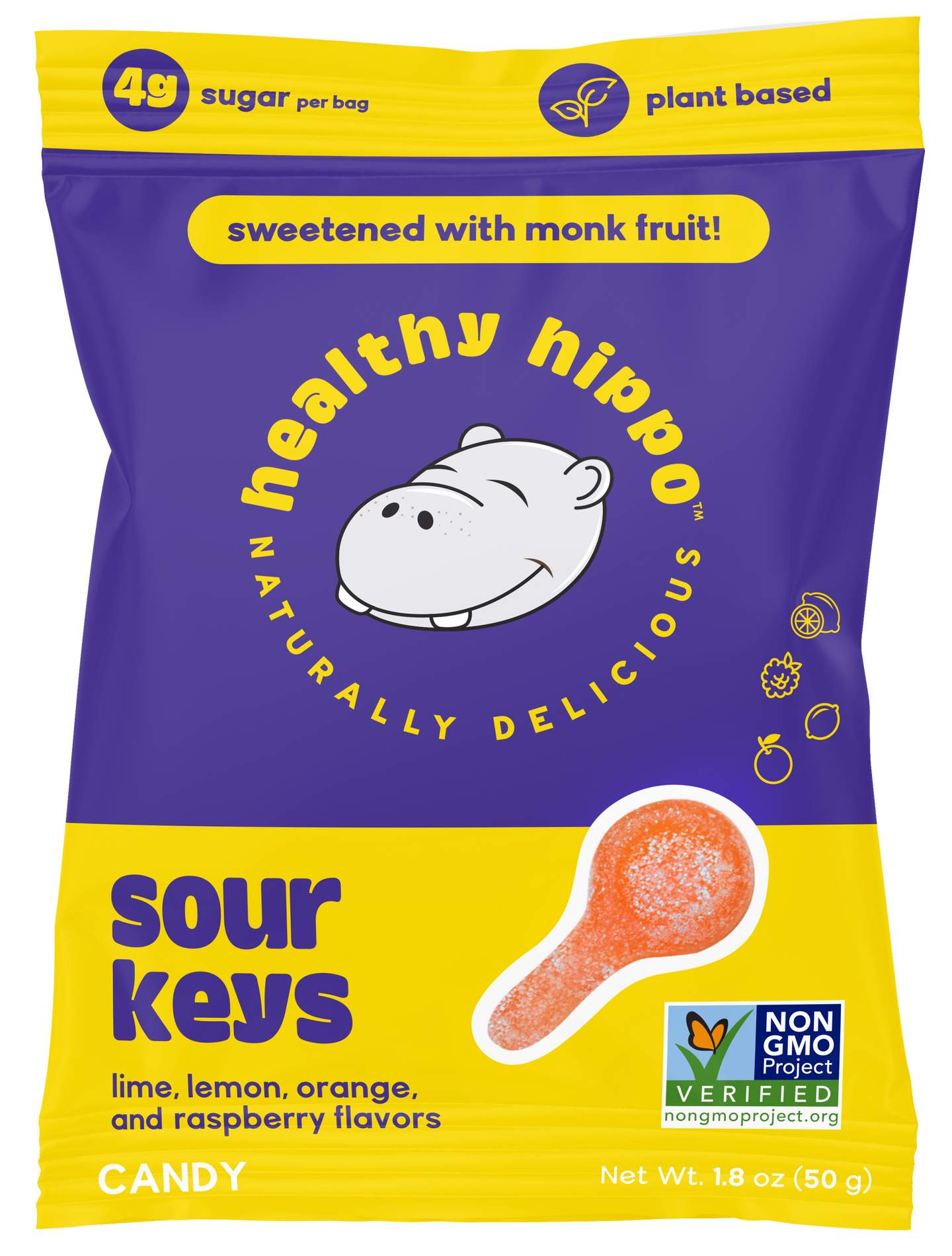 Healthy Hippo Sour Keys – 50g | Low Sugar Sour Gummies | Vegan, Plant-Based, Monk Fruit Sweetened