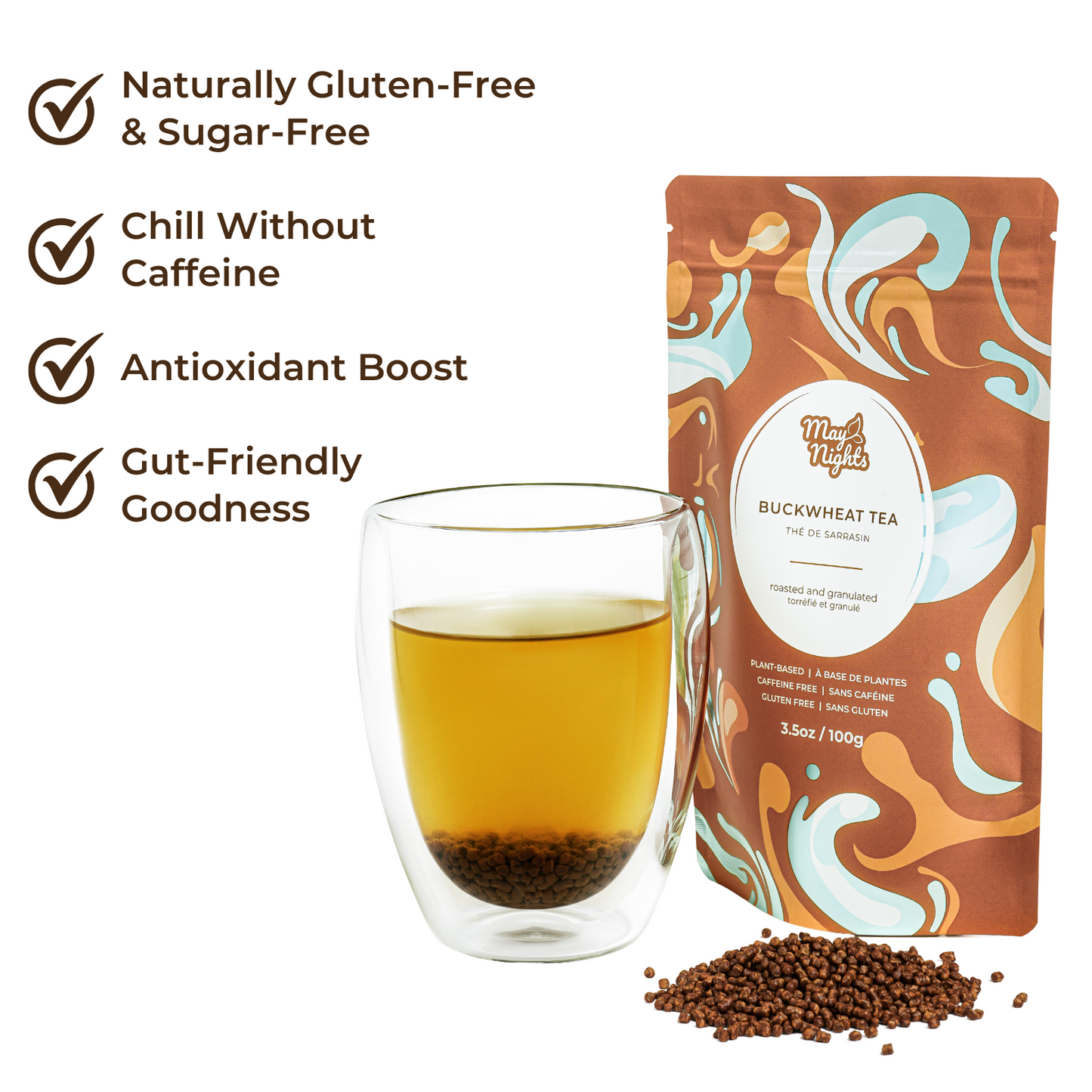May Knight Roasted Buckwheat Tea (100g) – Caffeine-Free, Gut-Friendly, Gluten-Free - Healthily Ever After