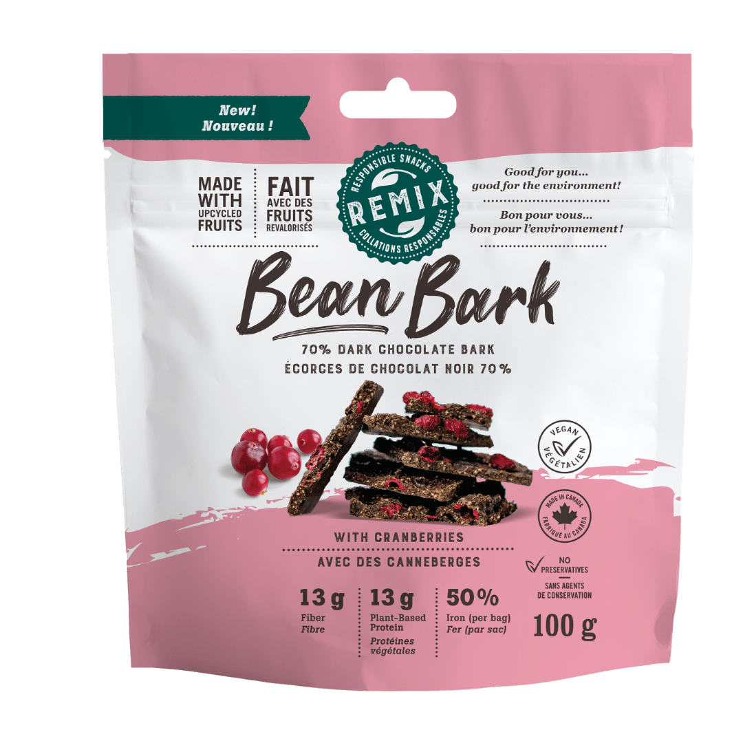Remix Snacks Bean Bark Dark Chocolate Cranberries 100g – Case of 8