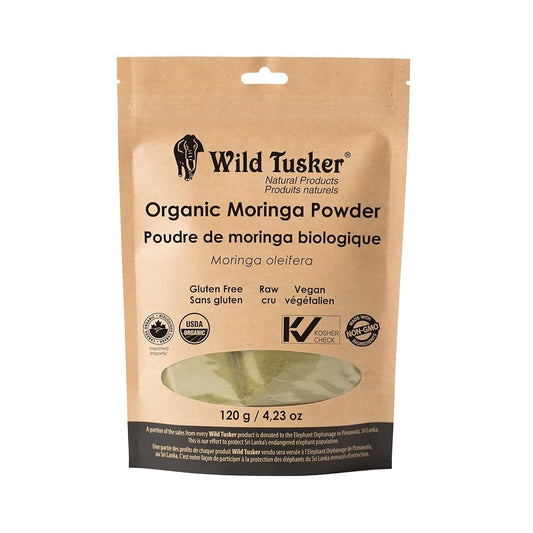 Wild Tusker Organic Moringa Powder 120g – USDA & Canada Organic, Non-GMO, Gluten-Free, Vegan, Superfood