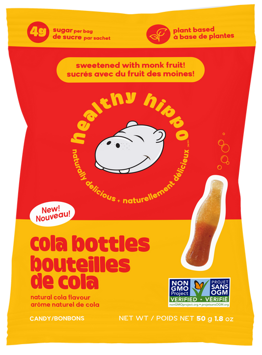 Healthy Hippo Cola Bottles – 50g | Low Sugar Vegan Gummies | Plant-Based Candy with Cola Flavour