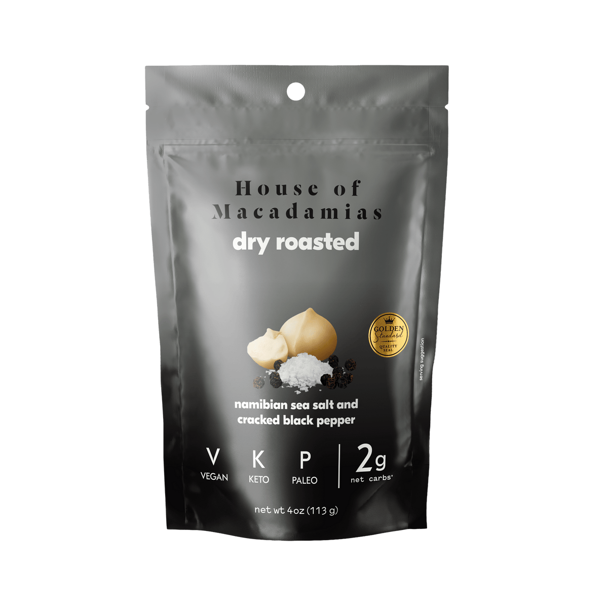 House of Macadamias Dry Roasted Macadamia Nuts – Sea Salt & Black Pepper | 40g or 113g | Keto, Vegan, Paleo