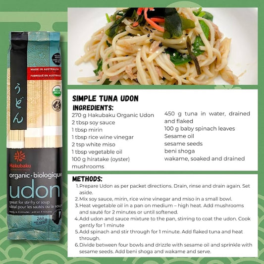 Hakubaku Organic White Udon Noodles – Authentic Japanese Organic Wheat Noodles (269g)