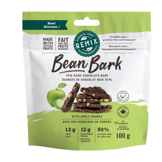 Remix Snacks Bean Bark Dark Chocolate Apple 100g – Case of 8