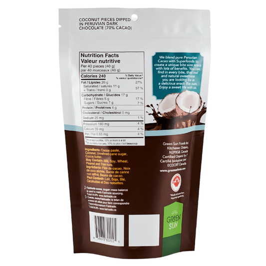 Green Sun Dark Chocolate Covered Coconut – Organic, Vegan, Fairtrade Cocoa Snack (91g) - Healthily Ever After
