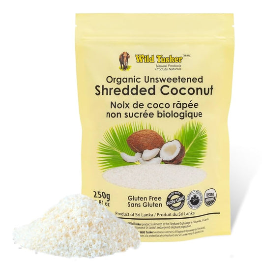 Organic Unsweetened Shredded Coconut – Wild Tusker 250g | Gluten-Free, Vegan Baking & Cooking Ingredient
