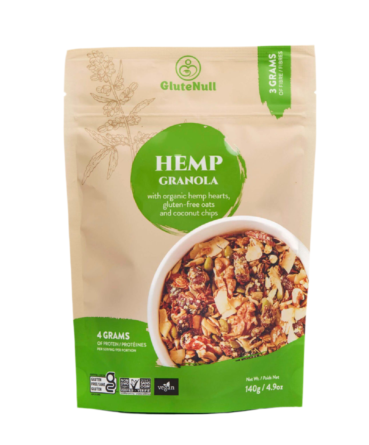 Glutenull Granola – Light Hemp (140g) | Gluten-Free, Vegan & Low Sugar Superfood Snack