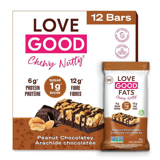 Love Good Fats Chewy-Nutty Peanut Chocolatey Keto Bar | Low-Carb, Gluten-Free, High-Protein Snack