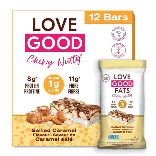 Love Good Fats Chewy-Nutty Salted Caramel Keto Bar | Low-Carb, Gluten-Free, High-Protein Snack