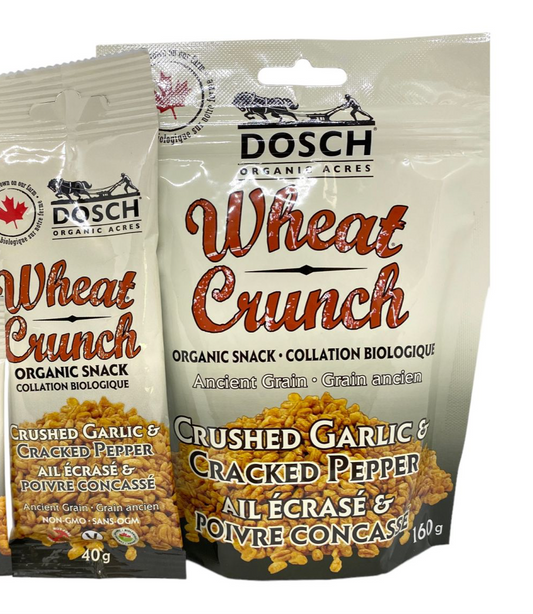 Dosch Organic Acres Wheat Crunch – Organic Garlic & Pepper Snack | Vegan, Nut-Free, Kosher, Non-GMO (40g or 160g)
