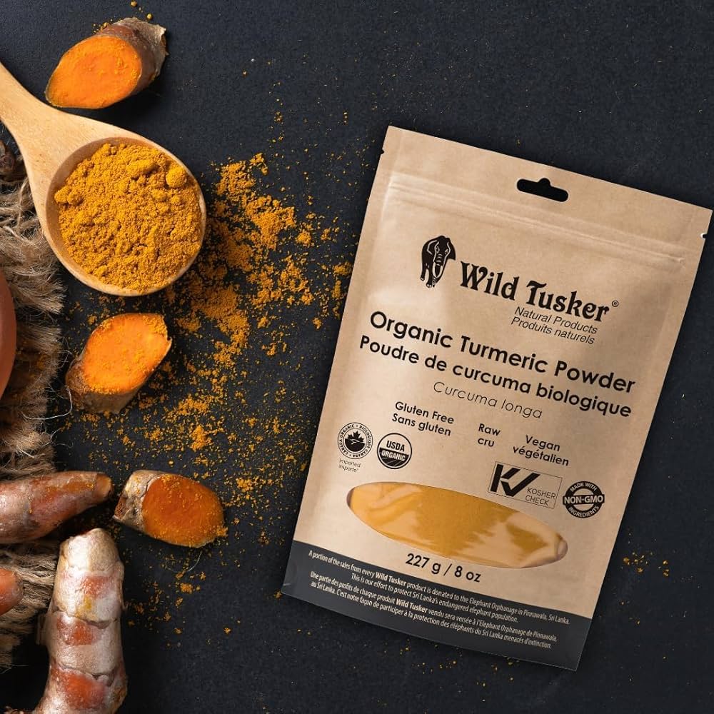 Wild Tusker Organic Turmeric Powder 227g – USDA & Canada Organic, Non-GMO, Gluten-Free, Vegan, Curcumin-Rich