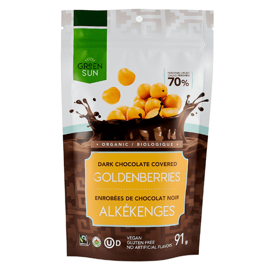 Green Sun Dark Chocolate Covered Goldenberries – Organic, Vegan, Fairtrade Cocoa Snack (91g)