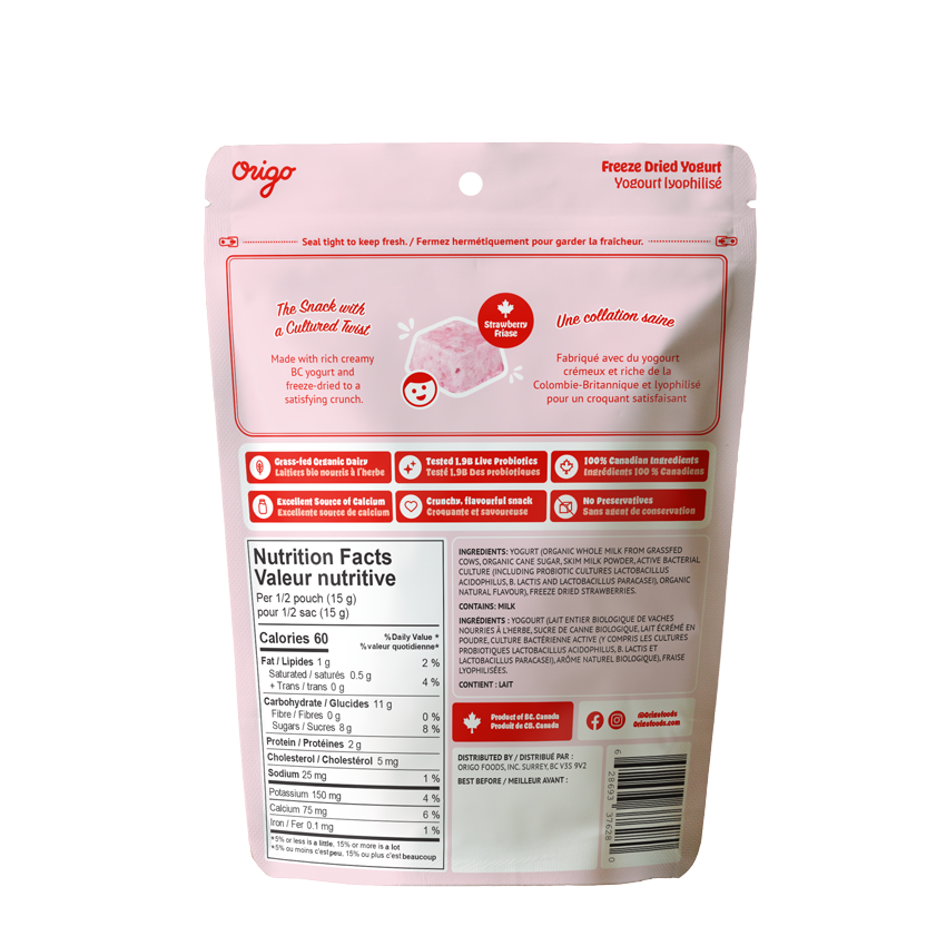 Origo Freeze-Dried Strawberry Yogurt Bites | Probiotic Snack | Grass-Fed Organic Dairy | Made in Canada | Crunchy Healthy Snack - Healthily Ever After