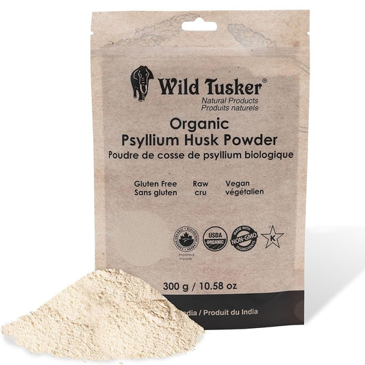 Wild Tusker Organic Psyllium Husk Powder 300g – Gluten-Free, Keto-Friendly, High Fibre, USDA & Canada Organic, Non-GMO, Vegan