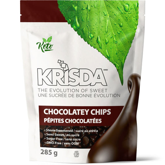 Krisda No Sugar Added Semi-Sweet Chocolatey Chips | Keto, Gluten-Free, Non-GMO, Sugar-Free Baking Chips