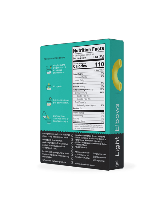 Fiber Gourmet Light Pasta Elbows – High Fiber, Low Calorie, Gut-Friendly Pasta (228g) - Healthily Ever After