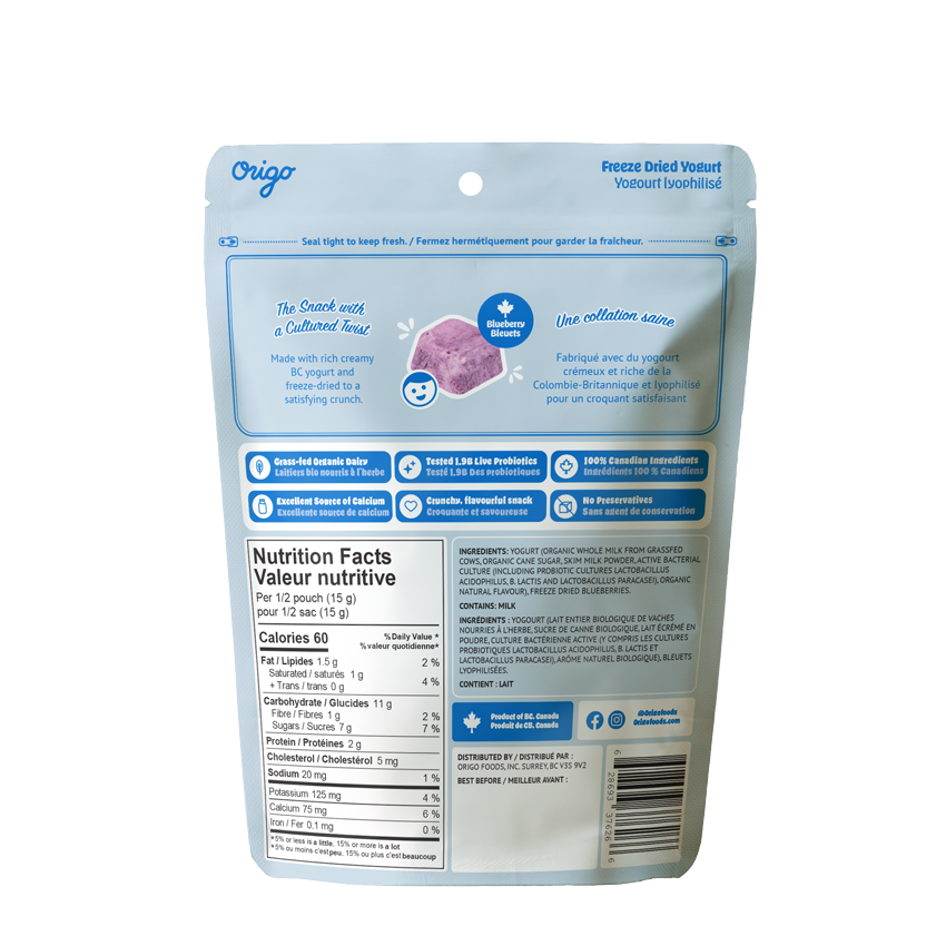 Origo Freeze-Dried Blueberry Yogurt Bites | Probiotic Snack | Grass-Fed Organic Dairy | Made in Canada | Crunchy Healthy Snack - Healthily Ever After