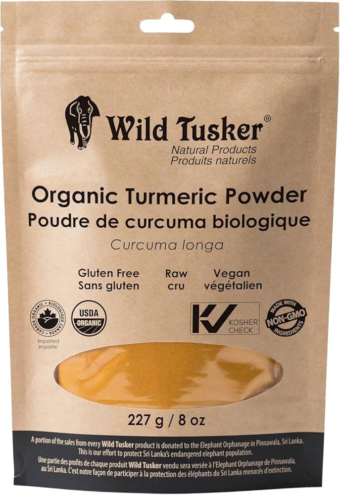Wild Tusker Organic Turmeric Powder 227g – USDA & Canada Organic, Non-GMO, Gluten-Free, Vegan, Curcumin-Rich