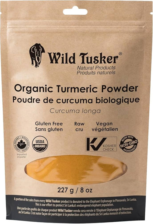 Wild Tusker Organic Turmeric Powder 227g – USDA & Canada Organic, Non-GMO, Gluten-Free, Vegan, Curcumin-Rich