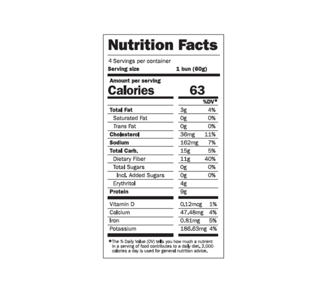 SmartBun nutrition facts panel