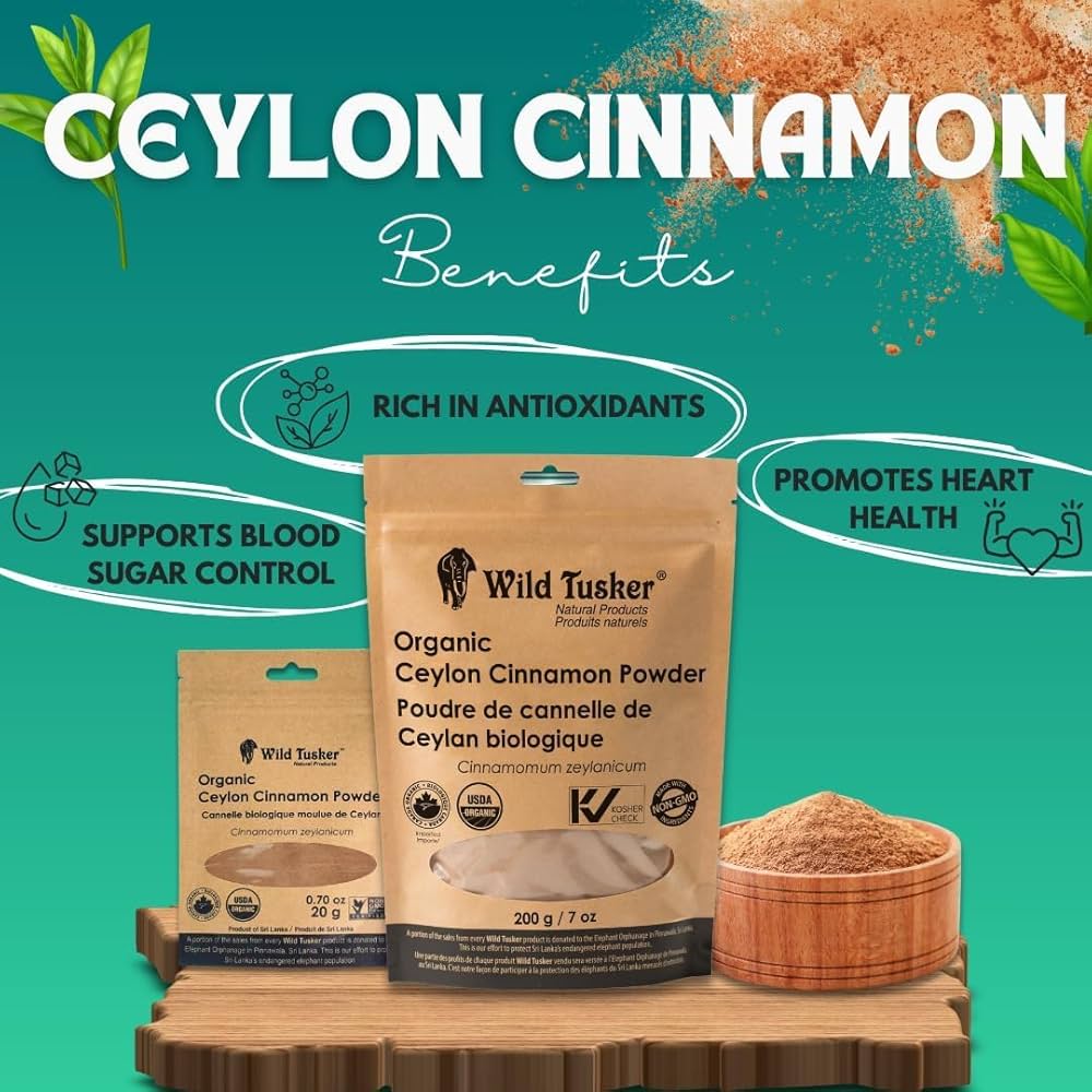 Wild Tusker Organic Ceylon Cinnamon Powder 200g – USDA & Canada Organic, Non-GMO, Gluten-Free, Vegan, Kosher