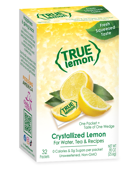 True Citrus Crystallized Lemon Packets 32ct – Fresh Lemon Taste, Zero Calories, Gluten Free, Vegan
