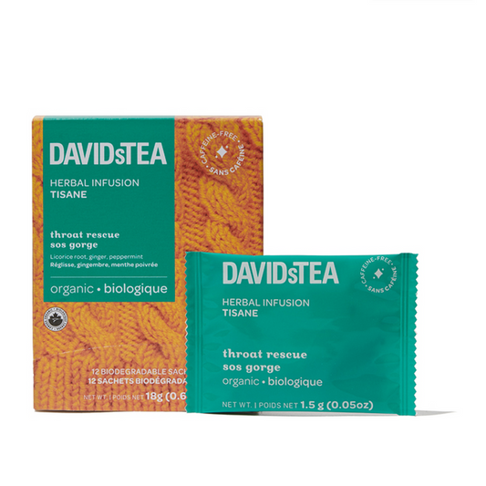 DAVIDsTEA Organic Tea Sachets Throat Rescue 12ct – Case of 6