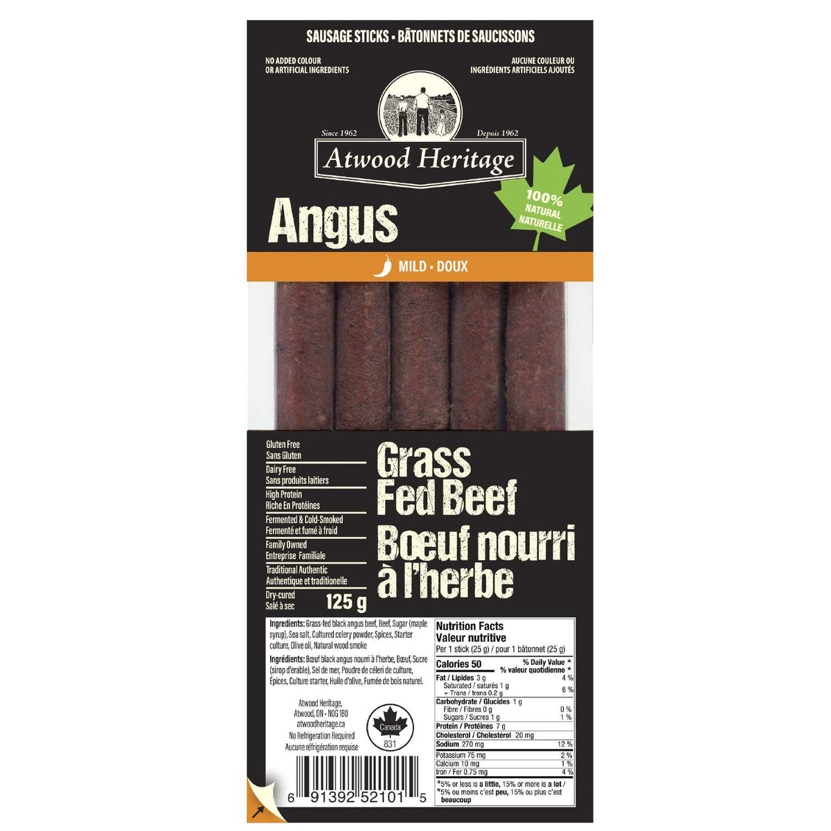 Atwood Heritage Meat Sticks Beef Mild 125g – Case of 6