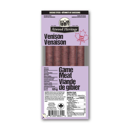 Atwood Heritage Meat Sticks Venison 125g – Case of 6