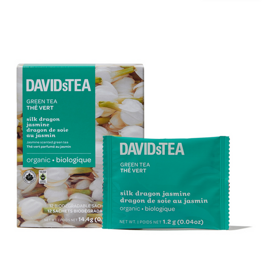 DAVIDsTEA Organic Tea Sachets Silk Dragon Jasmine 12ct – Case of 6
