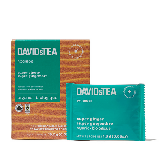 DAVIDsTEA Organic Tea Sachets Super Ginger 12ct – Case of 6