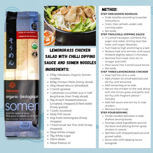 Hakubaku Organic White Somen Noodles – Authentic Japanese Organic Wheat Noodles (269g)