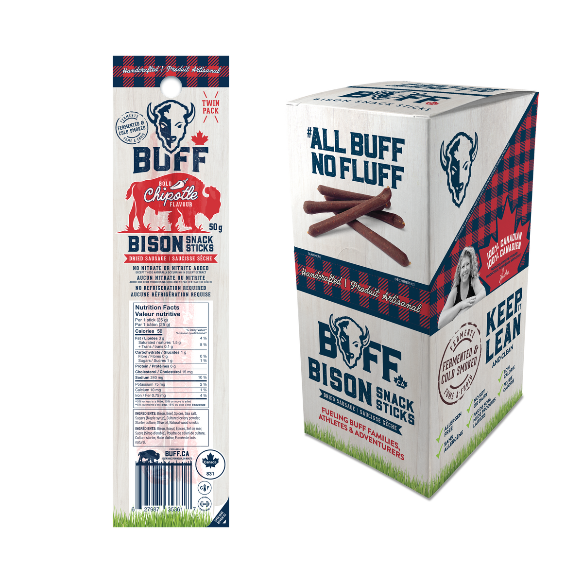 Buff Bison Snack Stick Chipotle 50g – Case of 12