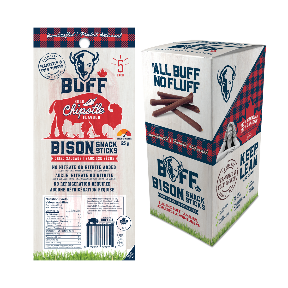 Buff Bison Snack Stick Chipotle 125g – Case of 6